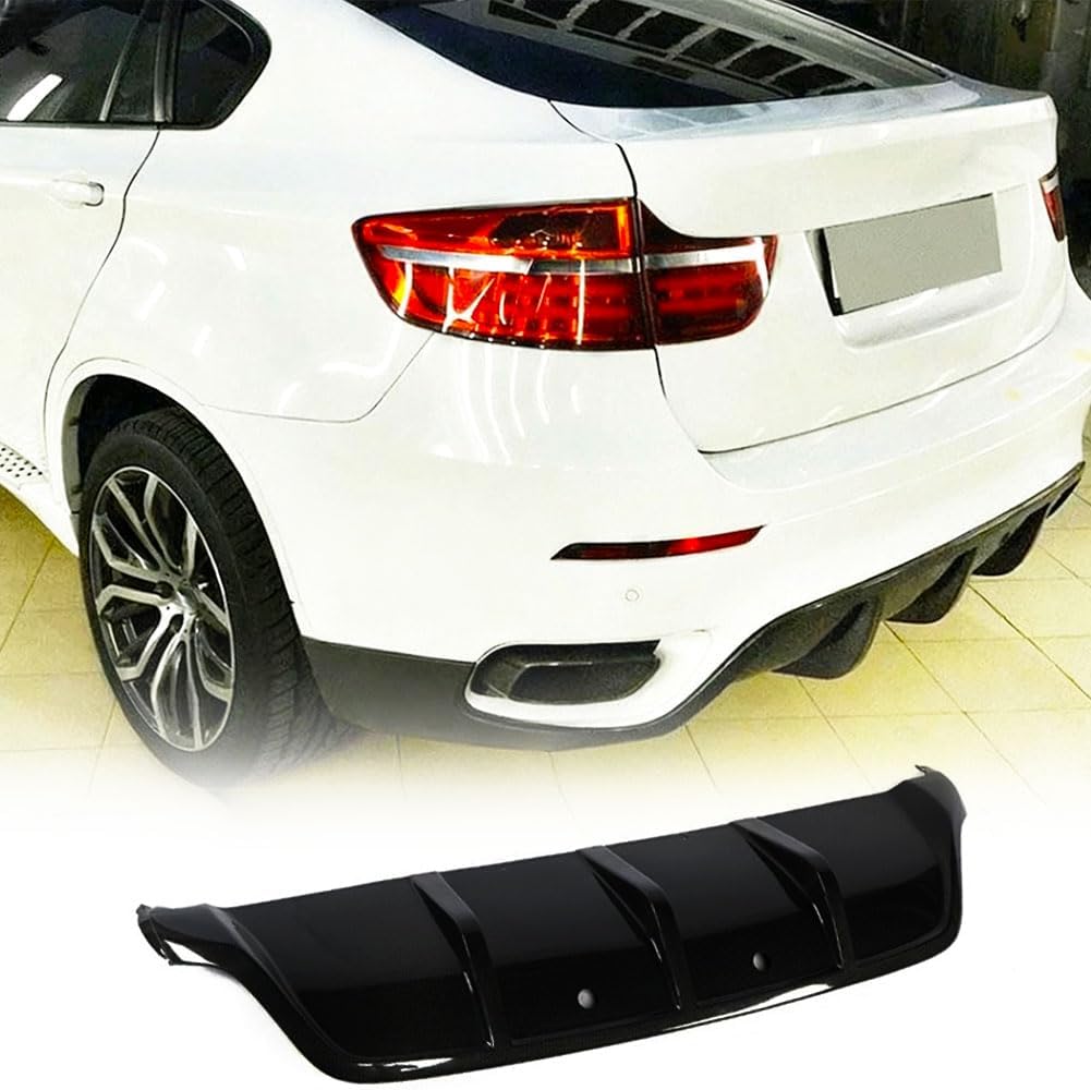 MCARCAR KITGlossy Black Rear Diffuser Compatible with BMW E71 X6 xDrive 35i 50i 2008-2014 FRP Lower Spoiler Bumper Guard Body Kit (with Sensor Hole)