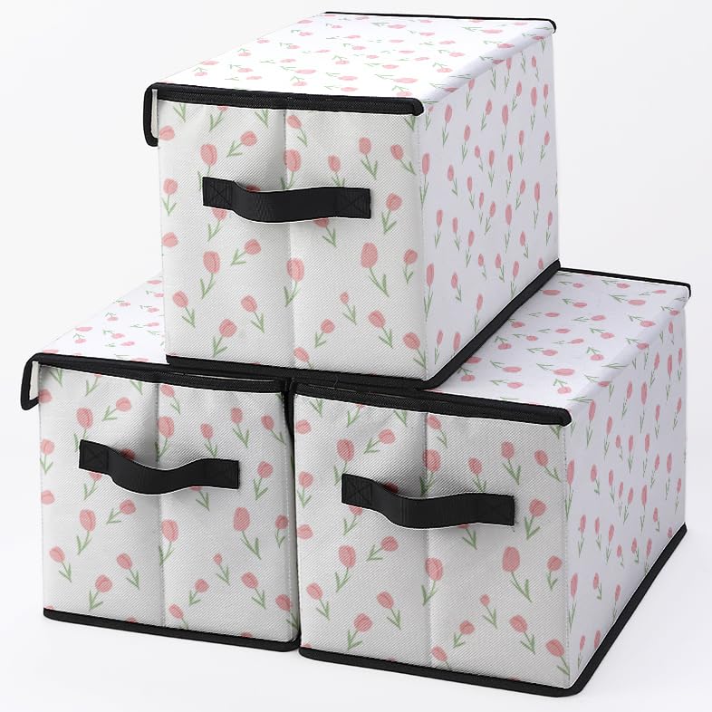 Image of Stackable Clothes Storage Bins with Lids 3 Pack. | Closet Organizers Fabric Cat Printing Box for Home and Office,Blanket Clothes Organizers,Under Bed Storage Containers