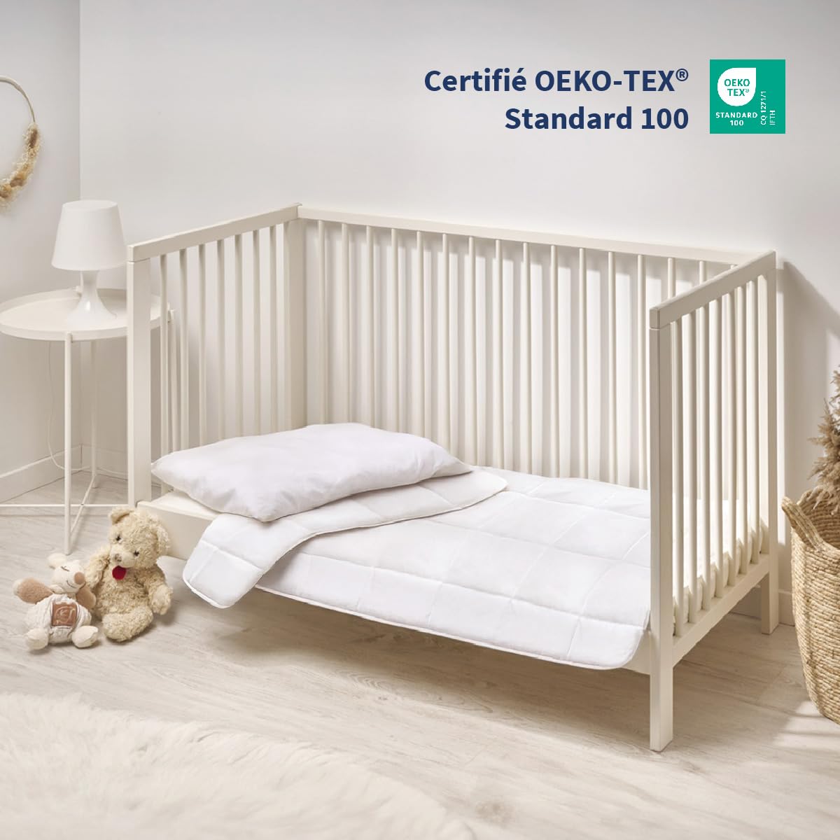 Bleu Câlin Baby-Bettdecke 75 x 120 cm und Flauschiges Kissen 40 x 60 cm für Babybett 60 x 120 cm – waschbar bei 95 °C – Öko-Tex Zertifiziert