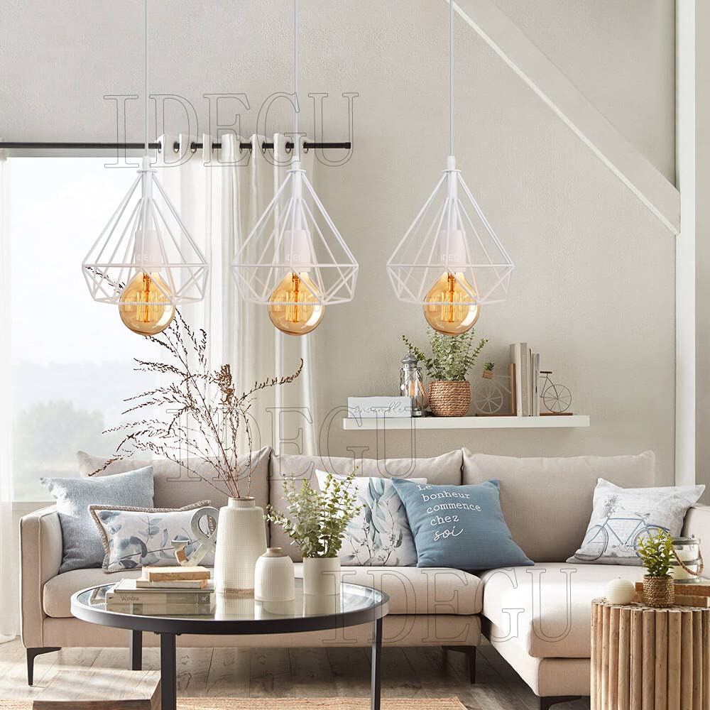 IDEGU Kronleuchter-Set – 3 Hängeleuchten In Diamant-Form, Metall, Roségold, E27, Für Wohnzimmer & Esszimmer