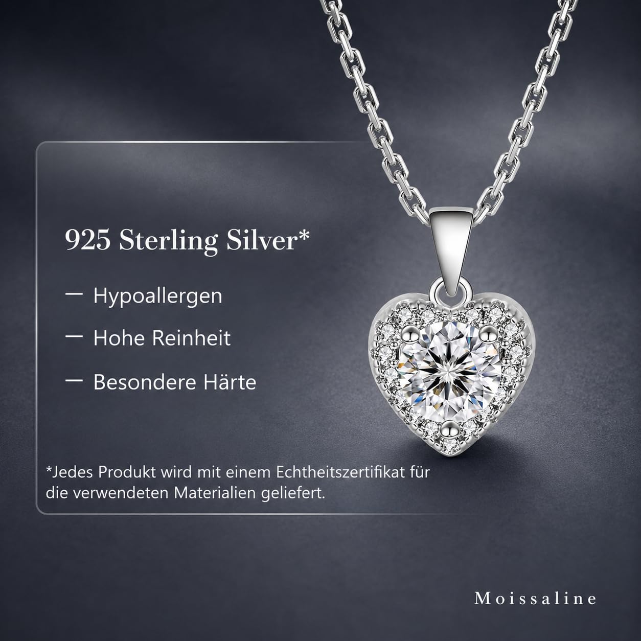 Moissanite naszyjnik 1,0 ct szlif brylantowy wisiorek srebro wysokiej próby 925 pozłacane, 1,2 mm łańcuszek kotwiczny 45 + 5 cm, wygląd diamentu, w zestawie szkatułka na biżuterię i pudełko prezentowe
