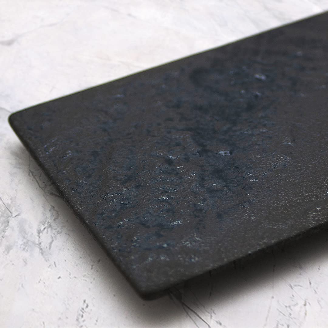 TIKUSAN Serving Platters, Sushi Plate Set of 2, Rectangle Plates Made in Japan, Ceramic Plates for Dinner Party Restaurant for Appetizer, Meat, Dessert (Black) - Image 4