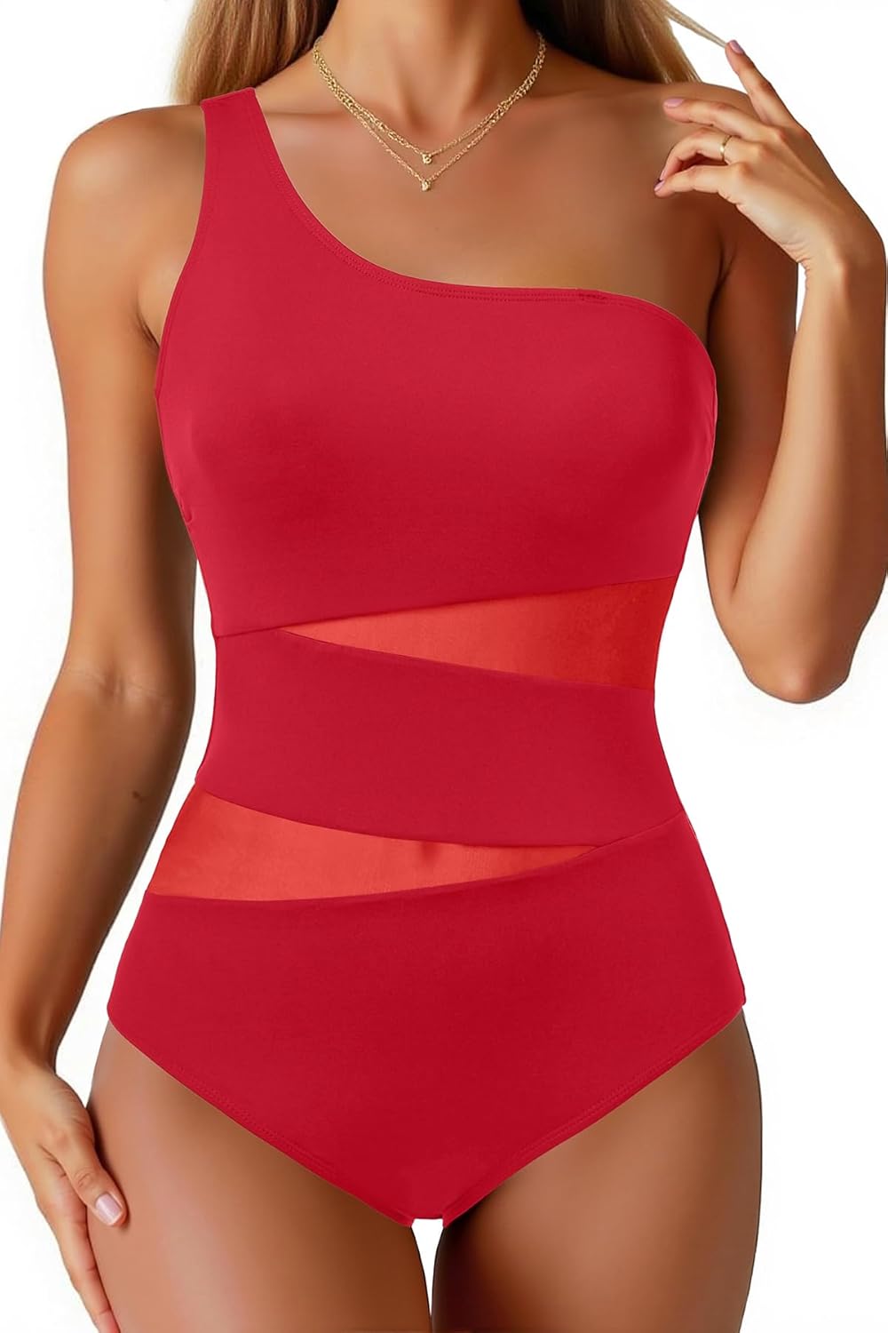 Tempt Me Women One Shoulder One Piece Swimsuits Full Coverage Cutout Mesh Sexy Bathing Suits Tummy Control Swimwear - Image 6