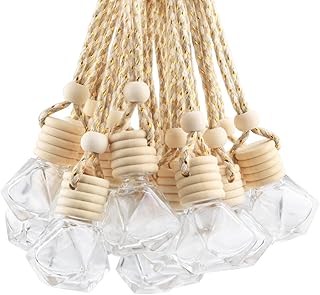 20 Pcs 8ml Hanging Car Air Freshener Diffuser,Empty Refillable Clear Glass Essential Diffuser Oil Aromatherapy Fragrance Perfume Pendant Vials with Wooden Caps & Hanging String