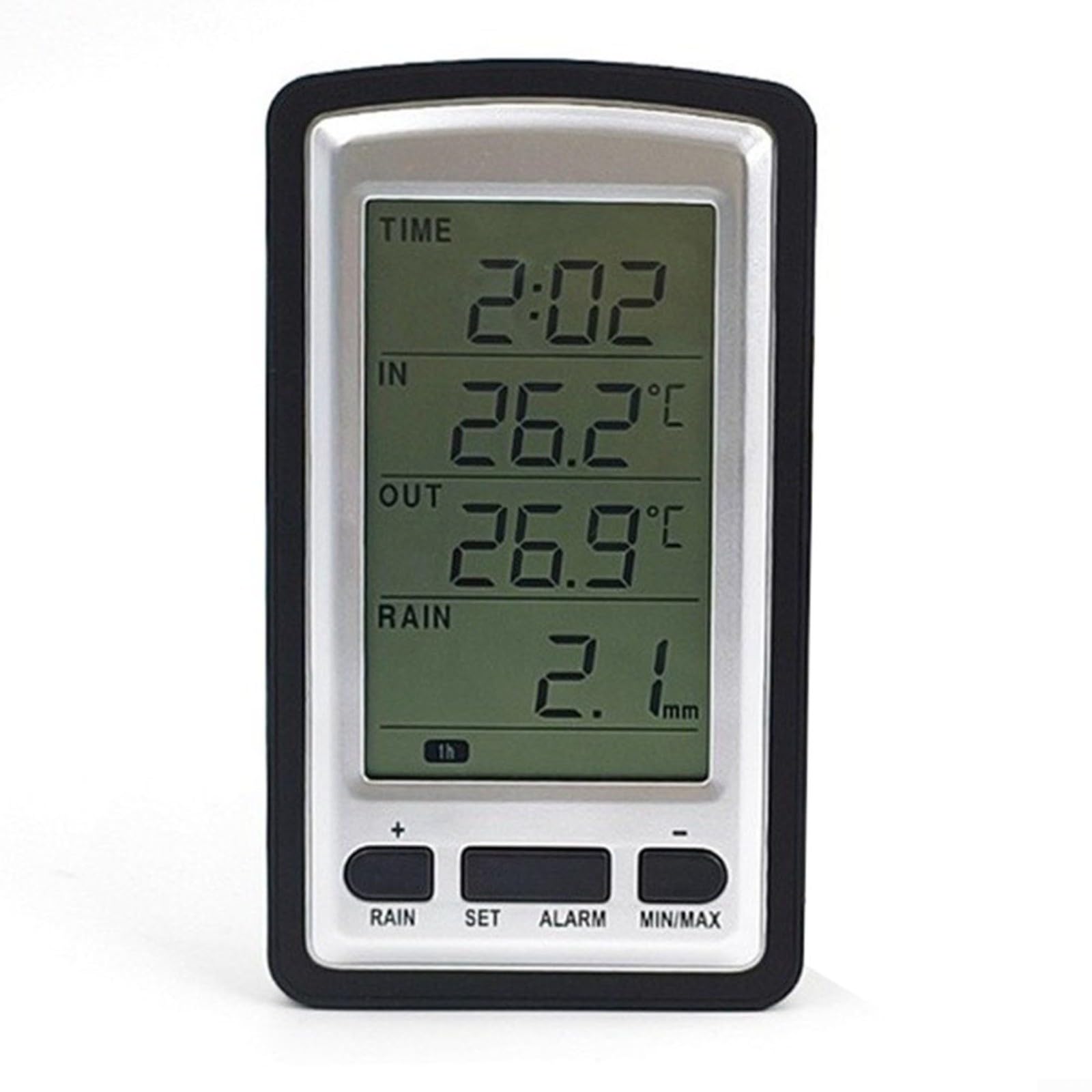 Digitale Funk-Wetterstation mit Regenmesser, RCC-Zeitsynchronisation, Innen-/Außentemperatur & Niederschlagsanalyse für Garten und Landwirtschaft, Weiß/Schwarz