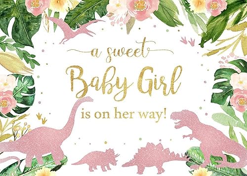 Miniatura 2 de Avezano Fondo de dinosaurio para baby shower para niña, temática de dinosaurios de selva, decoración de fiesta de rugido, pancarta de dinosaurio