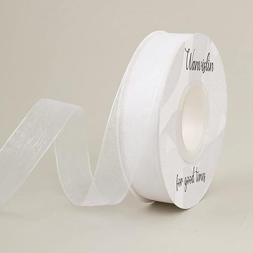Cinta de organza blanca brillante transparente de 45 pulgadas, 50 yardas, cinta blanca para bodas, manualidades, ramo de flores, lazos