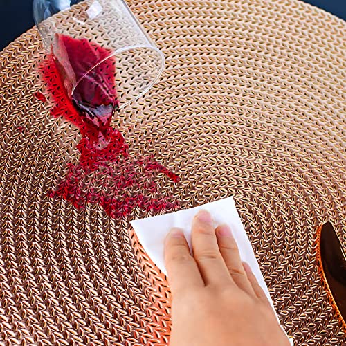 Fgsaeor Braided Placemats (6-Pack), Table Mats For Dining Tables, Round Anti-Skid Washable Polyproplene Place Mats (15 Inches, Rose Gold) #TOP6