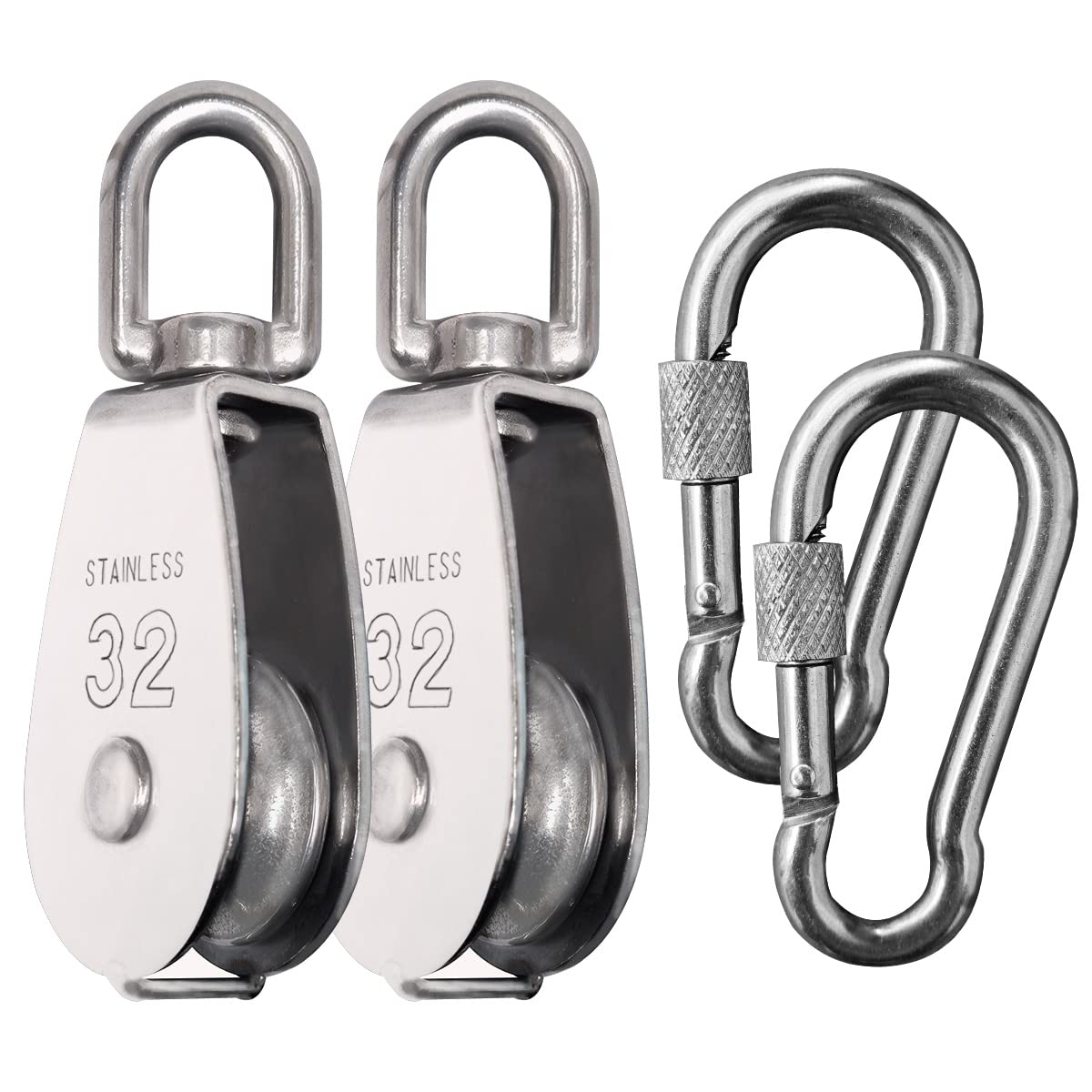 OBA Poulie en acier inoxydable, Lot de 2 Poulies de levage pour cordes charge maximale 250kg avec 2 mousqueton M7