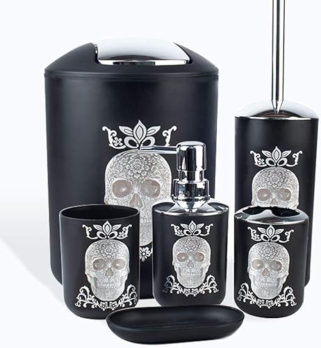 Juego de accesorios de baño de Halloween, 6 piezas de plástico, dispensador de jabón, soporte para cepillos de dientes, vaso, jabonera, papelera,