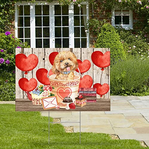 Chihuahua Farmhouse Decorative Yard Sign 12X18 Inch Valentine's Day Dog Red Pink Hearts Waterproof Corrugated Plastic Yard Sign With H-Stakes Decorations For Lawn Garden Yard Home Outdoor Party #TOP2