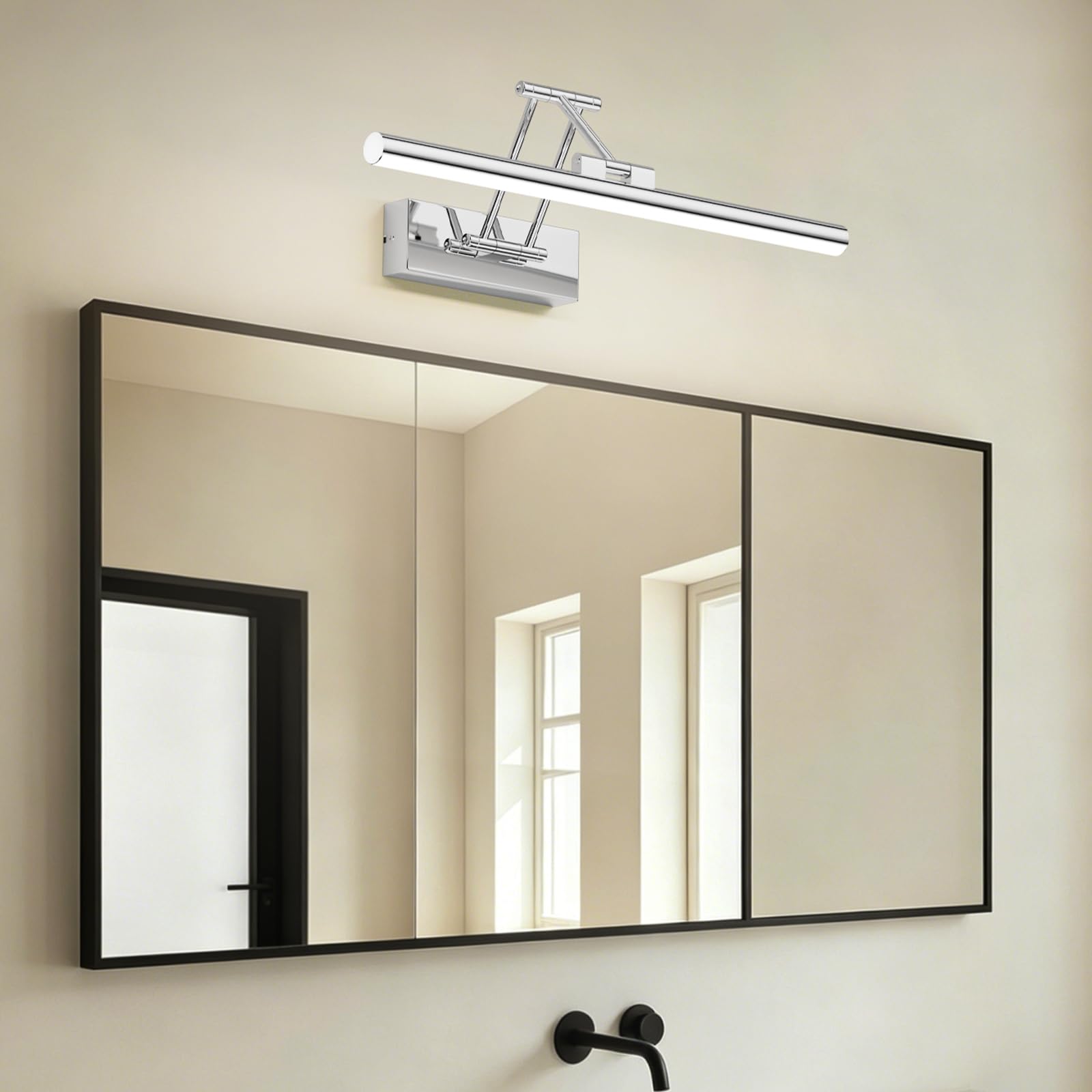 Klighten Lampada Da Specchio Bagno 40cm, Rotante IP44, 12W 970 LM LED, Applique Moderna In Alluminio, Bianco Freddo 5500K, Cromo