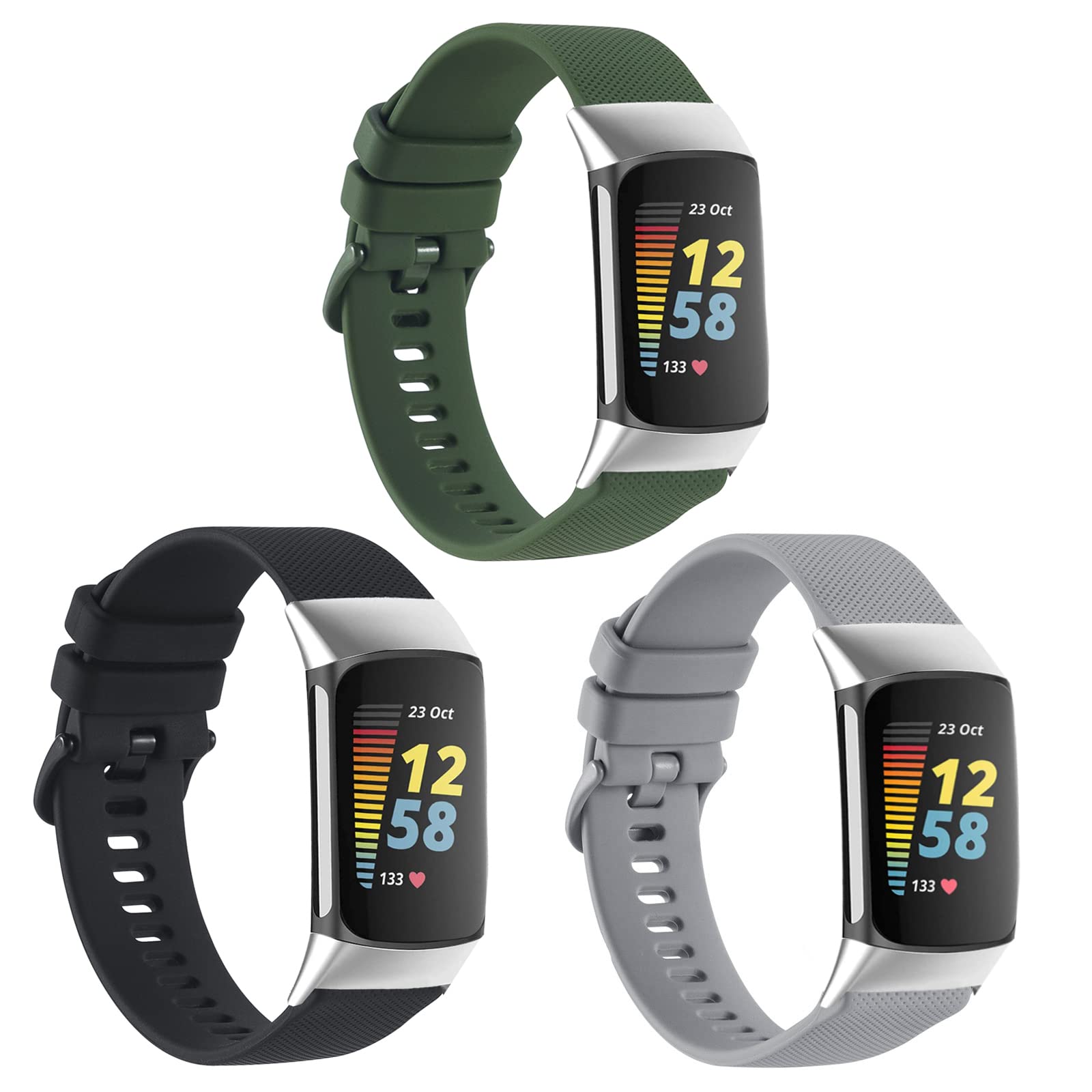 3 Pack Silicone Bands for Fitbit Charge 5, Soft Watch Bands Replacement for Women Men, Sport Watch Band Strap Wristbands Accessory for Charge 5 Fitness Tracker