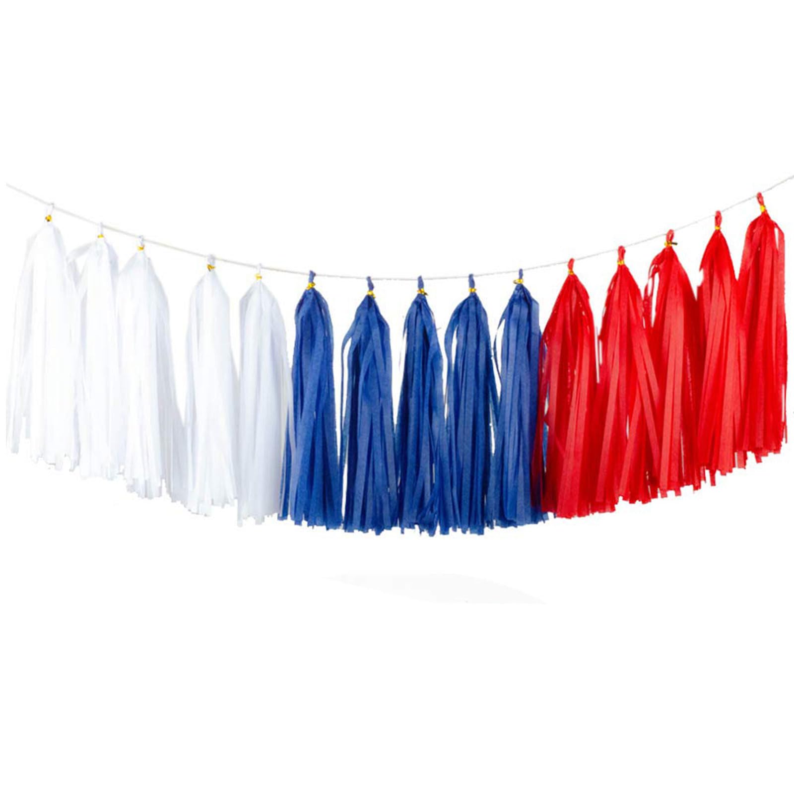 15pcs Red Blue White Tassel Garland Banner Tissue Paper Tassels for 4th/Fourth of July Patriotic Decorations