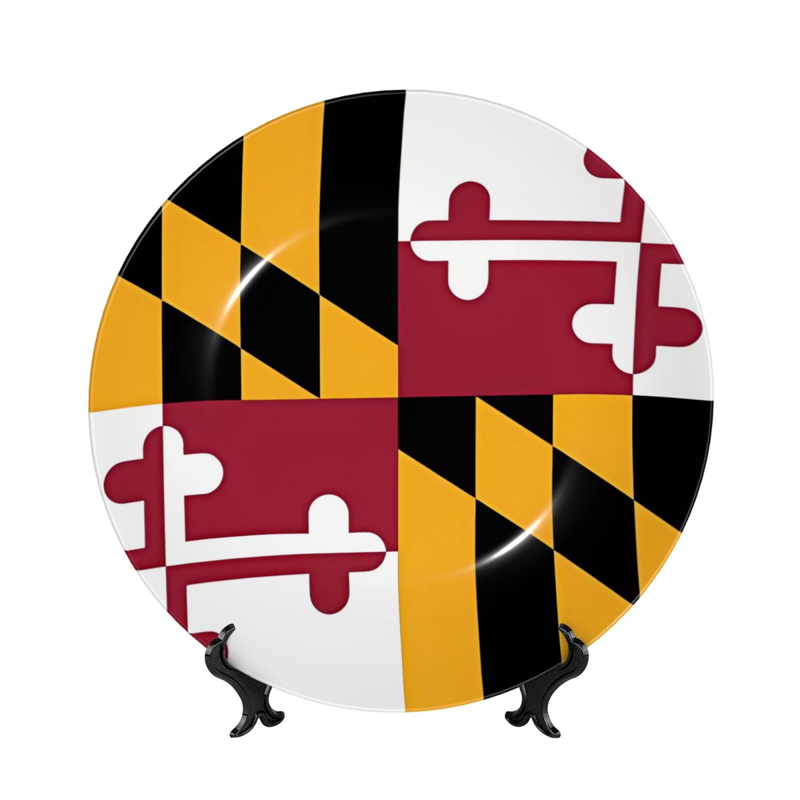 SXZVVBN Flag of Maryland Bone China Decorative Plate Art with Stand Removable Adhesive Hanging for Home Office 8in（20cm）