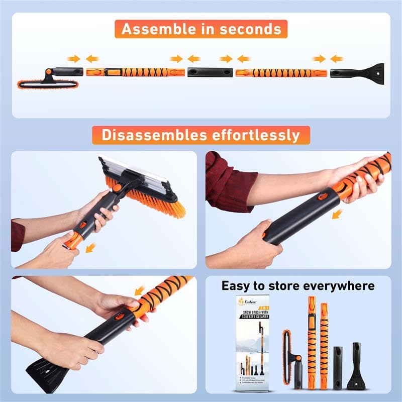 Image of EcoNour 55 inch Telescopic Snow Brush and Ice Scraper for Car Windshield & Windows