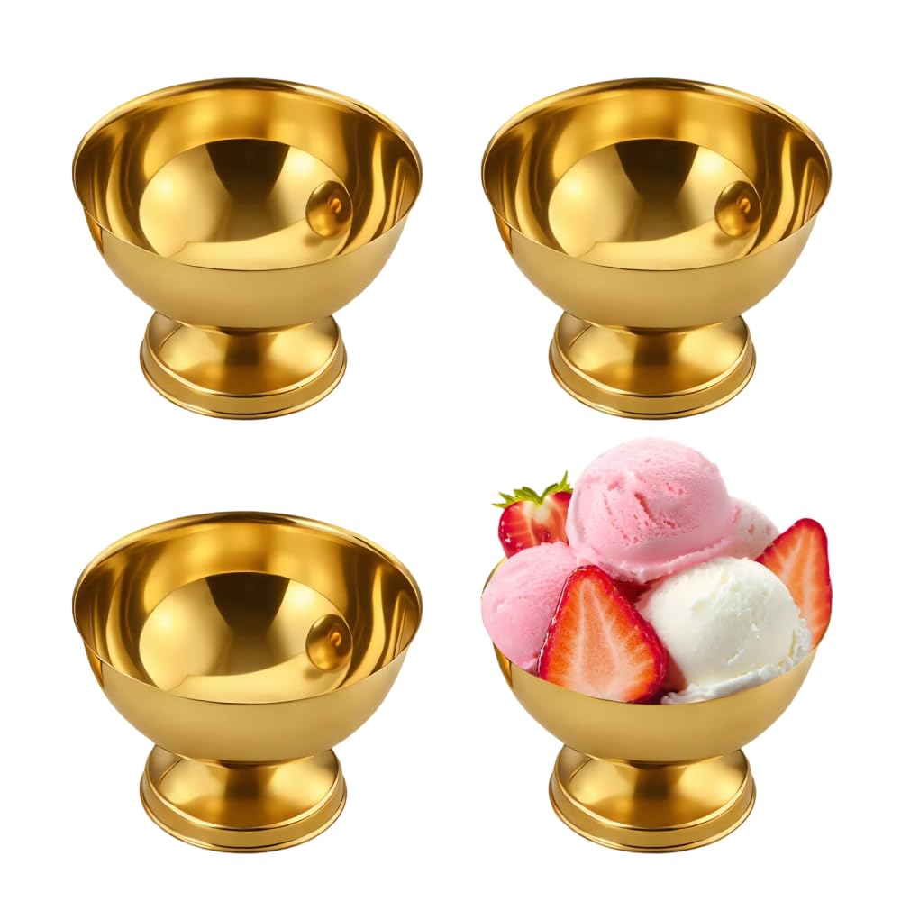 MiOYOOW 4 Pezzi Coppette Gelato Acciaio Inox Finitura Specchio, 150 ml Ciotola Sorbetto Anticaduta, Coppa Multiuso Adattabile Pre-raffreddamento, per Dessert, Frutta, Gelato, Casa e Regalo