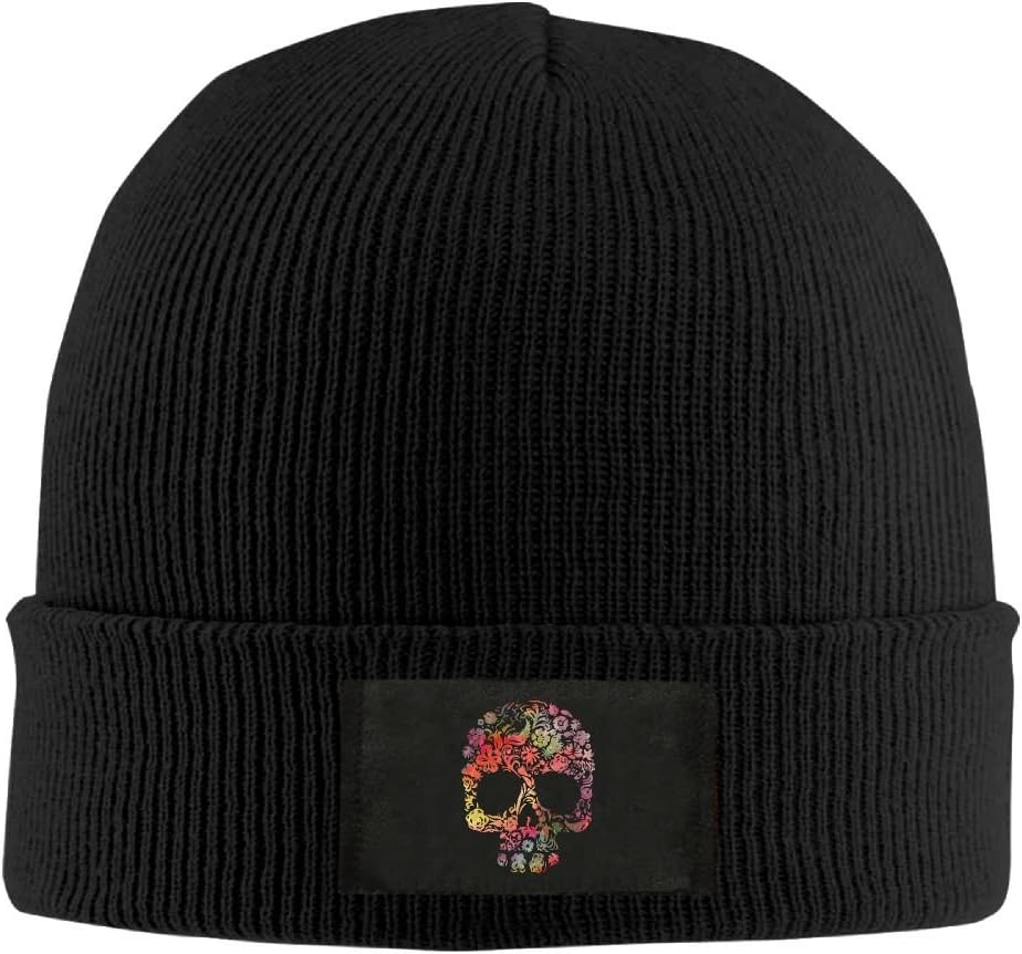 Sugar Skull Unisex Knit Beanie Hat 100% Acrylic Daily Warm Soft Hats Black