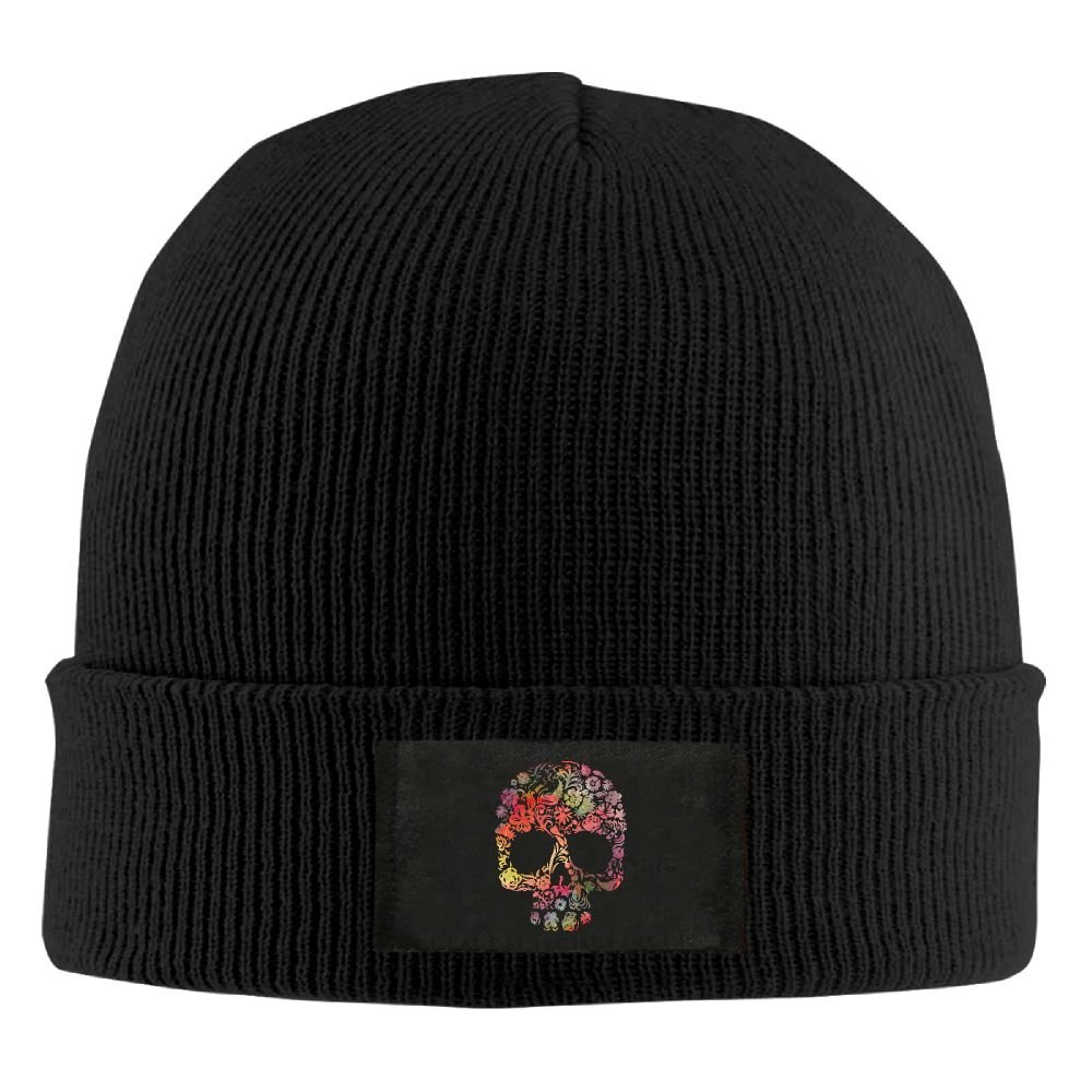 Sugar Skull Unisex Knit Beanie Hat 100% Acrylic Daily Warm Soft Hats Black
