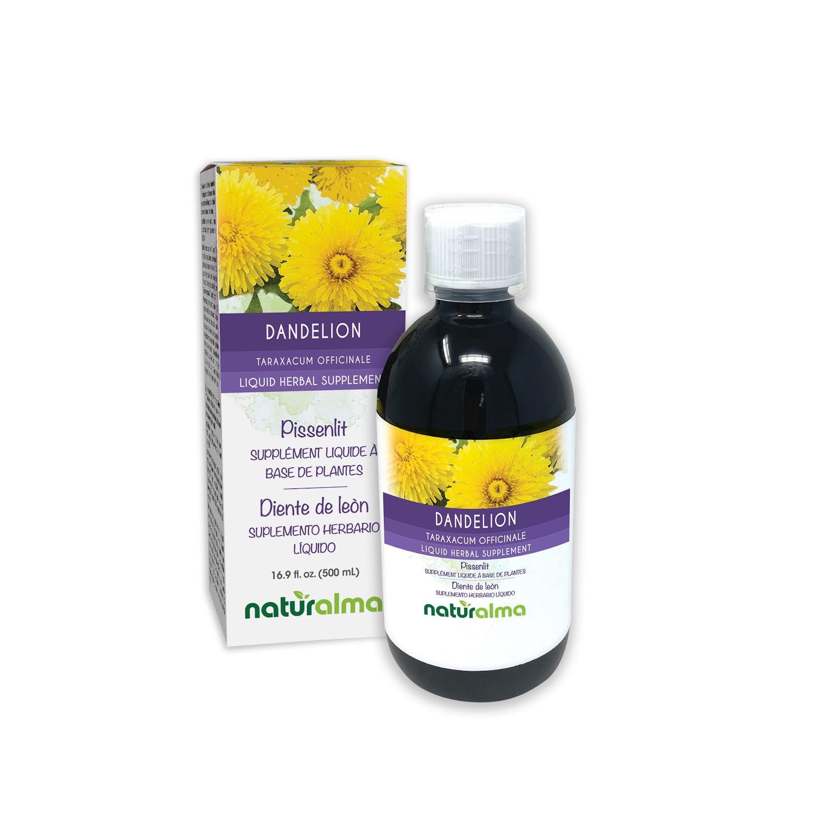 Naturalma Dandelion (Taraxacum officinale) Root and herb Alcohol-Free Tincture - 16.9 fl oz Liquid Extract in Drops - Herbal Supplement - Vegan 16.9 Fl Oz (Pack of 1)