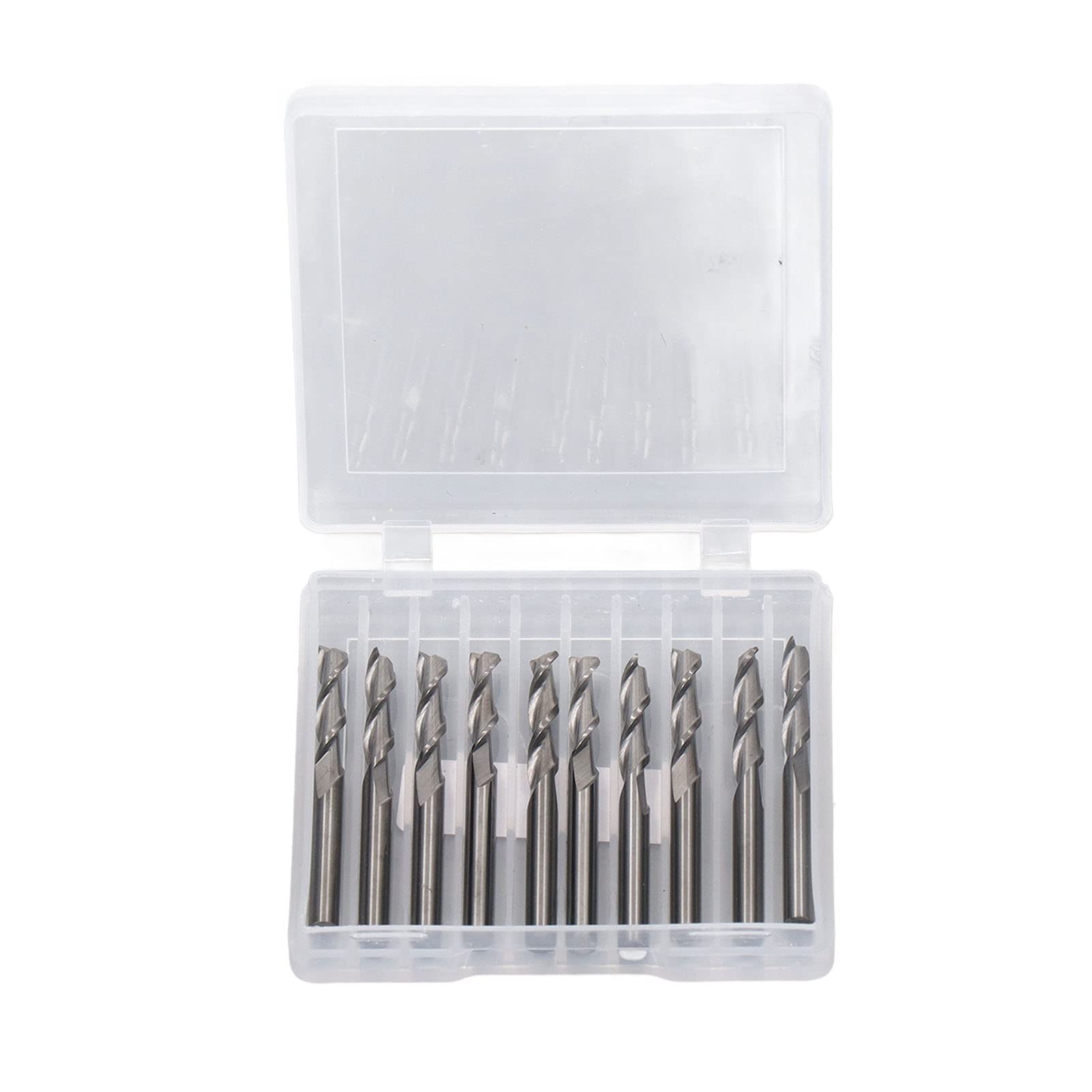 10Pcs Milling Cutter Plastic Wood CNC Bit End Mill Flat Nose Carbide Endmill 1/8in Tool Set Kit for Plastic Wood