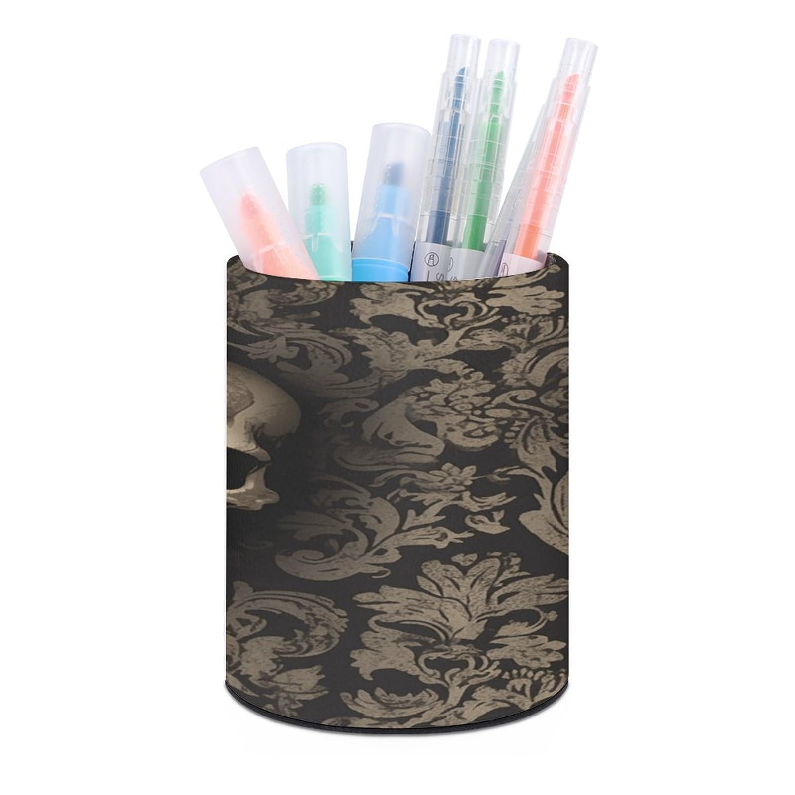 VstaDank Gothic Wallpaper Skull Pen Holder for Desk Makeup Brush Holders Stylish Pen Cup Cute Pencil Cup Round Pencil Holder Decor Brush Scissor Holders for Multifunctional Office Supplies