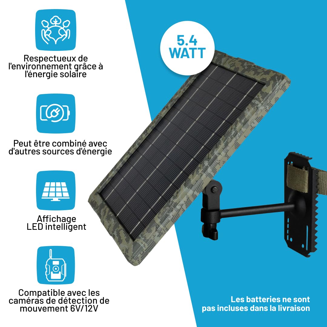 ICUserver ICUsun Panneau Solaire pour caméras de surveillance de la faune - 5,4 Watts - sécurisé et résistant aux intempéries - inclus chargeur