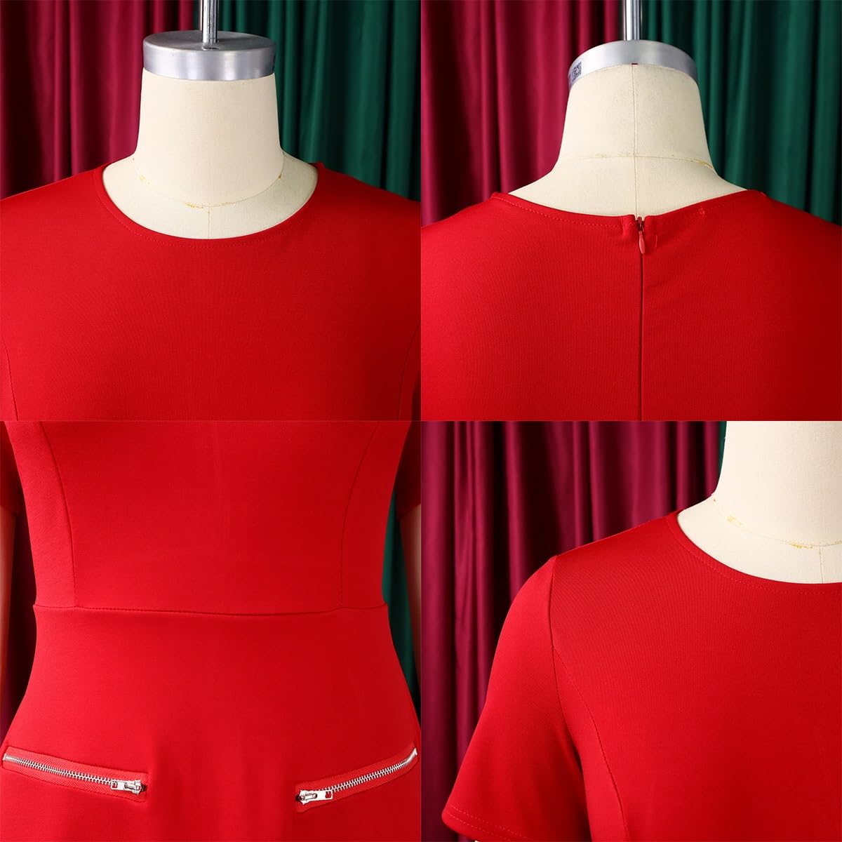 Vestido Midi Casual De Corte A Para Mujer Elegante, De Cuello Redondo, Manga Corta, Con Bolsillo Simulado, Ideal Para La Oficina, El Trabajo, Ocasiones Formales Y Fiestas