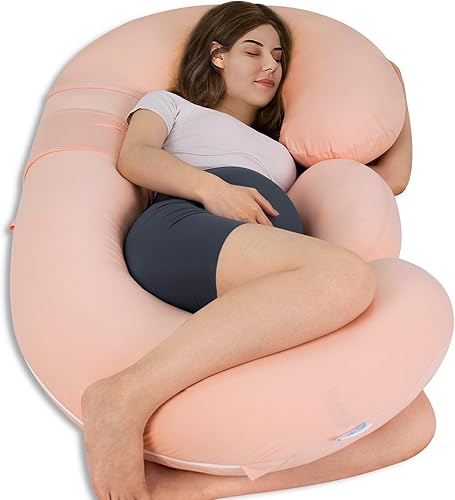 QUEEN ROSE Almohadas refrescantes en forma de E, almohada corporal desmontable para dormir, con almohada de cuña de embarazo para soporte del