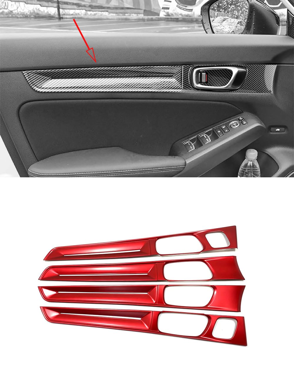 Car Accessories Fit for Honda Civic 11th 2022-2023 ABS Red Inner Door Strip Panel Decor Trim 4Pcs