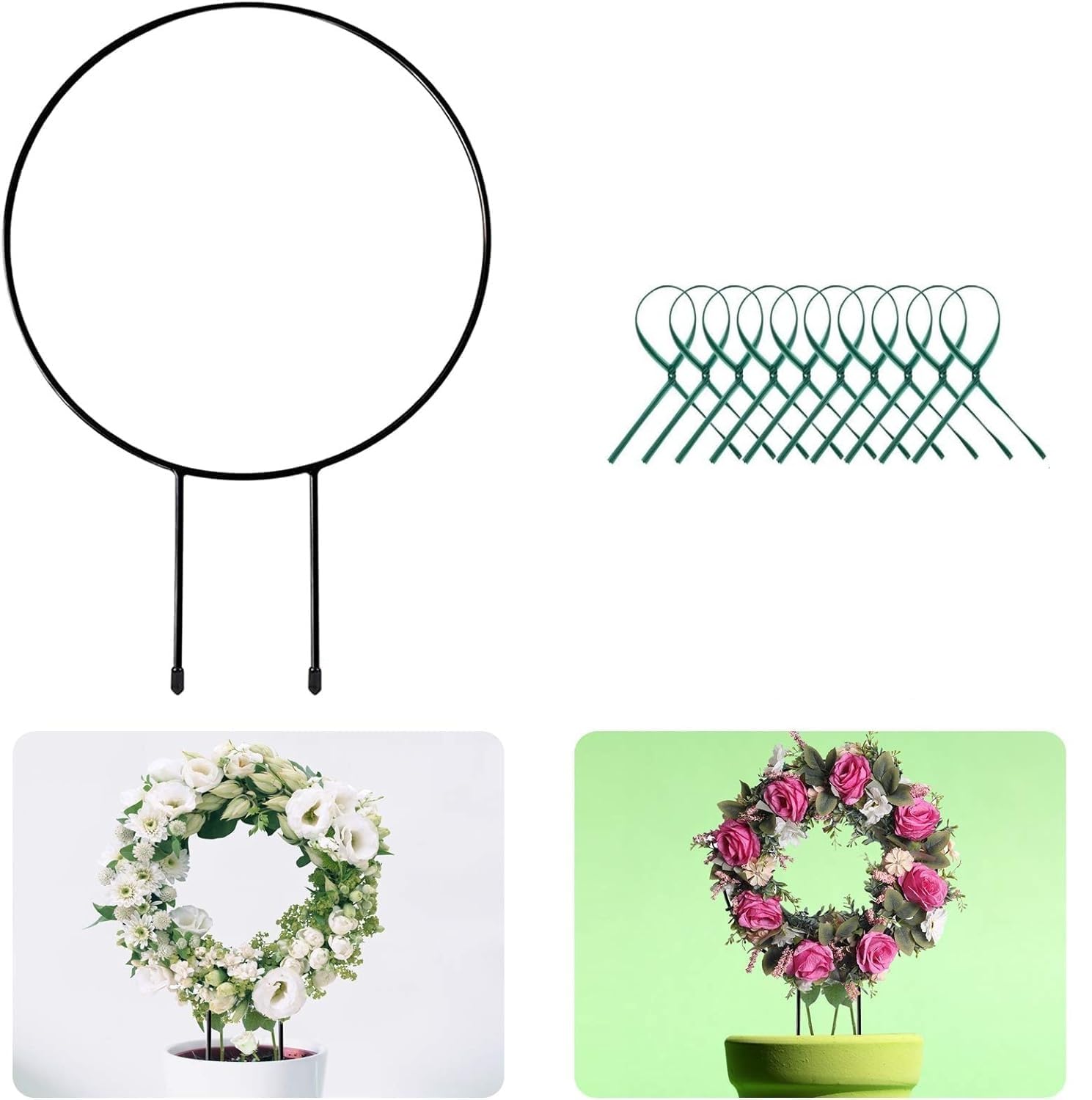 Craft Capital Black Metal Plant Trellis Climbing Plants Iron Vine Stem Support Wire Plants Climbing Holder Rack Potted Plants Flowers Indoor Garden Decor Vertical Gardening Plant Support (1 Ring)-image-40