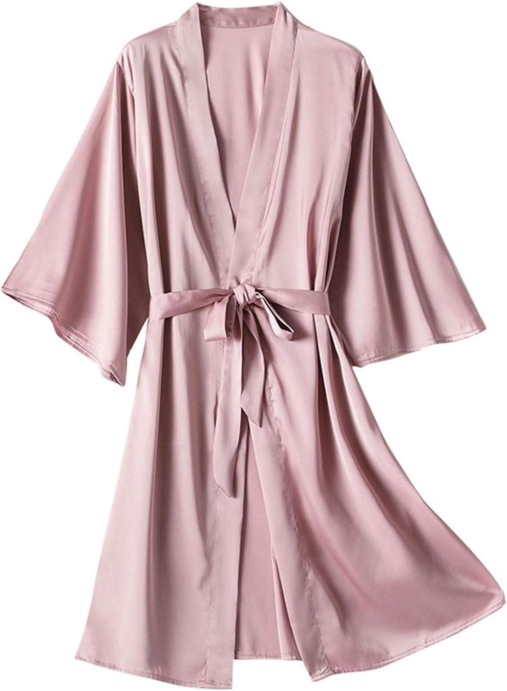Lulupi Women's Pyjama Kimono Robes Dressing Gown Silk Satin Bathrobe Nightdress Pure Colour Style with Oblique V-Neck (UK 8-20)