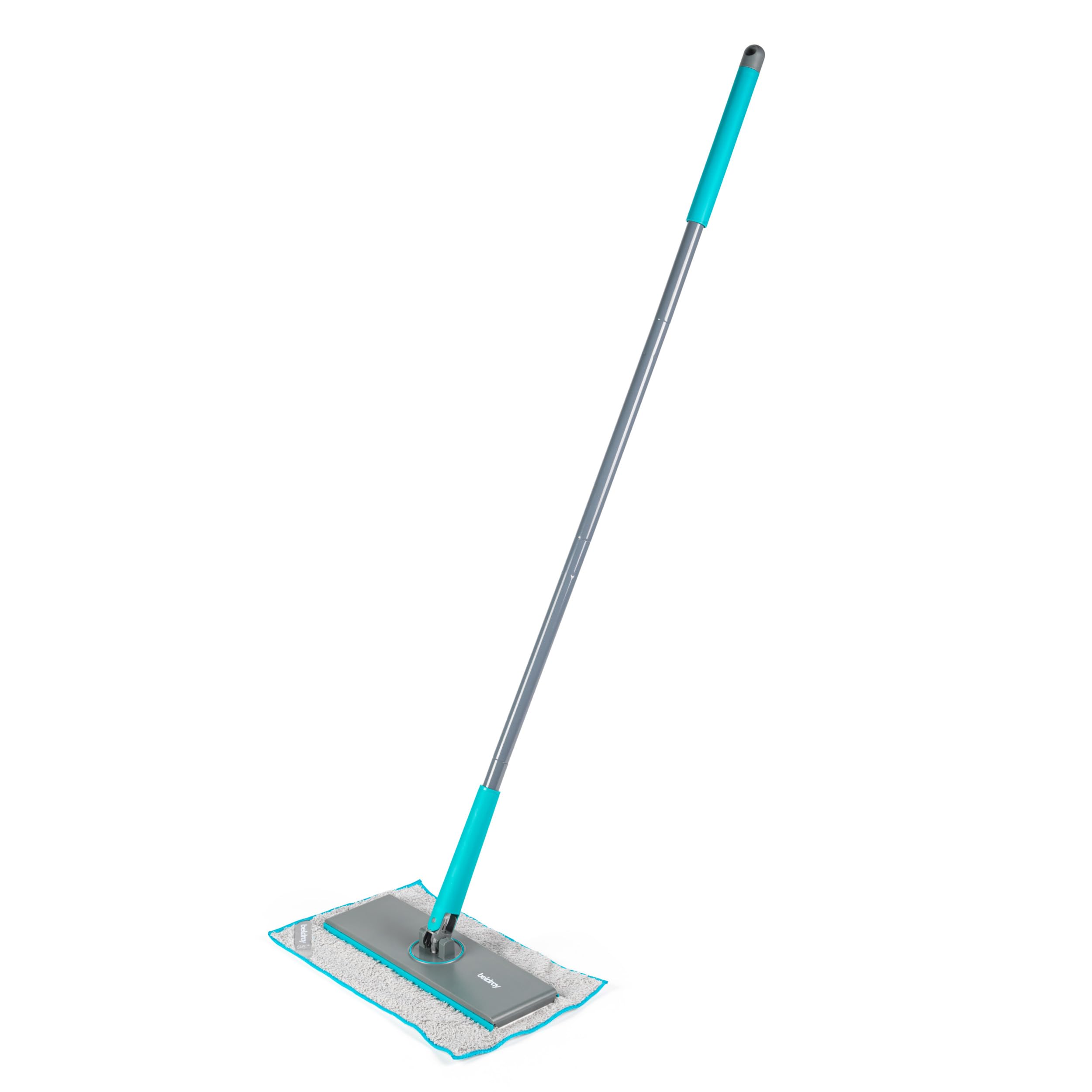 Beldray Anti-Bac Balai à Franges Clip-to-Grip pour Sol - Grande Tête de Balai, Carrelages/Sol/Miroirs, Manche à Relâchement par Pression, Rotative à 360°, 6 Chiffons, Nettoyage/Récurage/Époussetage
