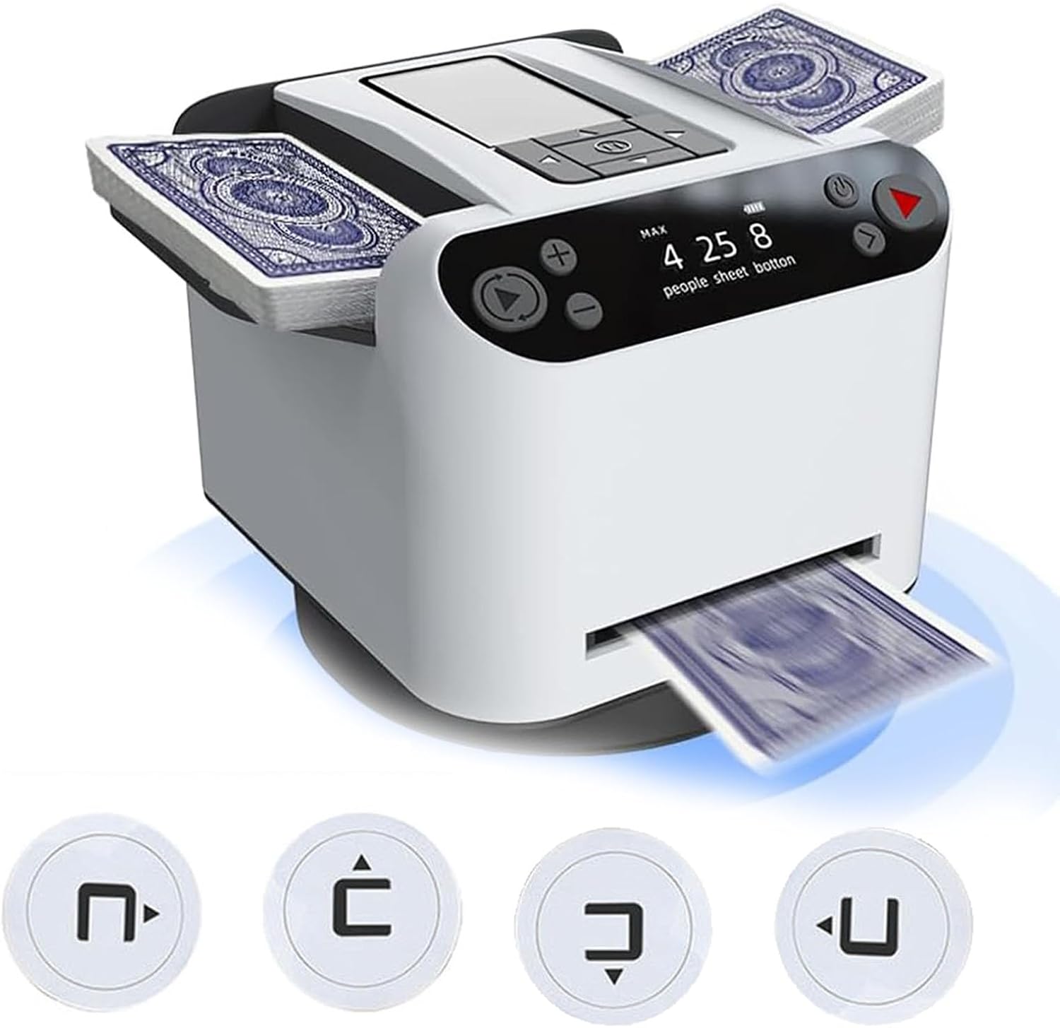 Automatic Card Shuffler and Dealer 2-in-1,360° Rotating Card Dealer with 4 Wireless Dealer Buttons,Rechargeable, for Poker Texas Hold'em Blackjack(Color:White)