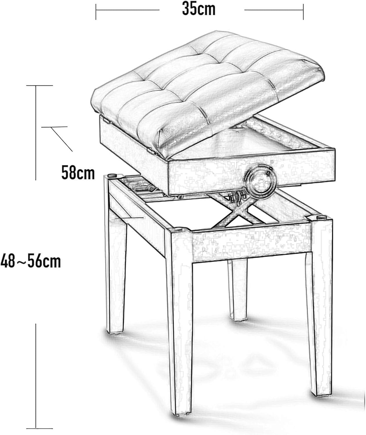 Panca per pianoforte in vera pelle con contenitore, perfetta per prestazioni e pratica, comodo scomparto per spartiti musicali