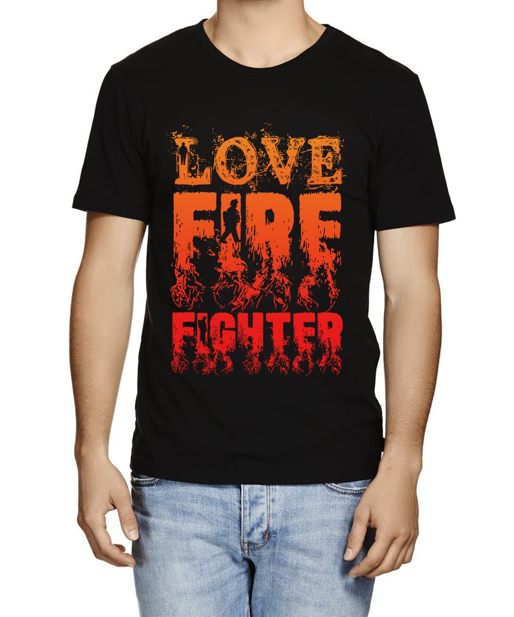 CaseriaMen's Cotton Printed T-Shirt -Love Fire Fighter | 100% Cotton | Half Sleeves | Regular Fit | Printed | Round Neck | Graphic T Shirt