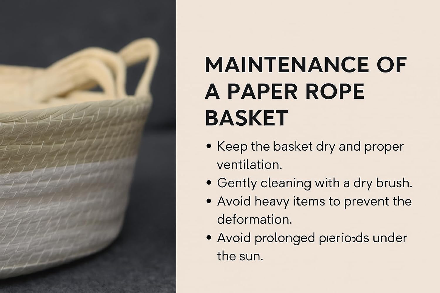 Set of 3 Paper Rope Storage Baskets with Handles – Handwoven Decorative Organizer Bins for Shelf, Closet, or Laundry – Natural Beige & White Home Decor Baskets-White