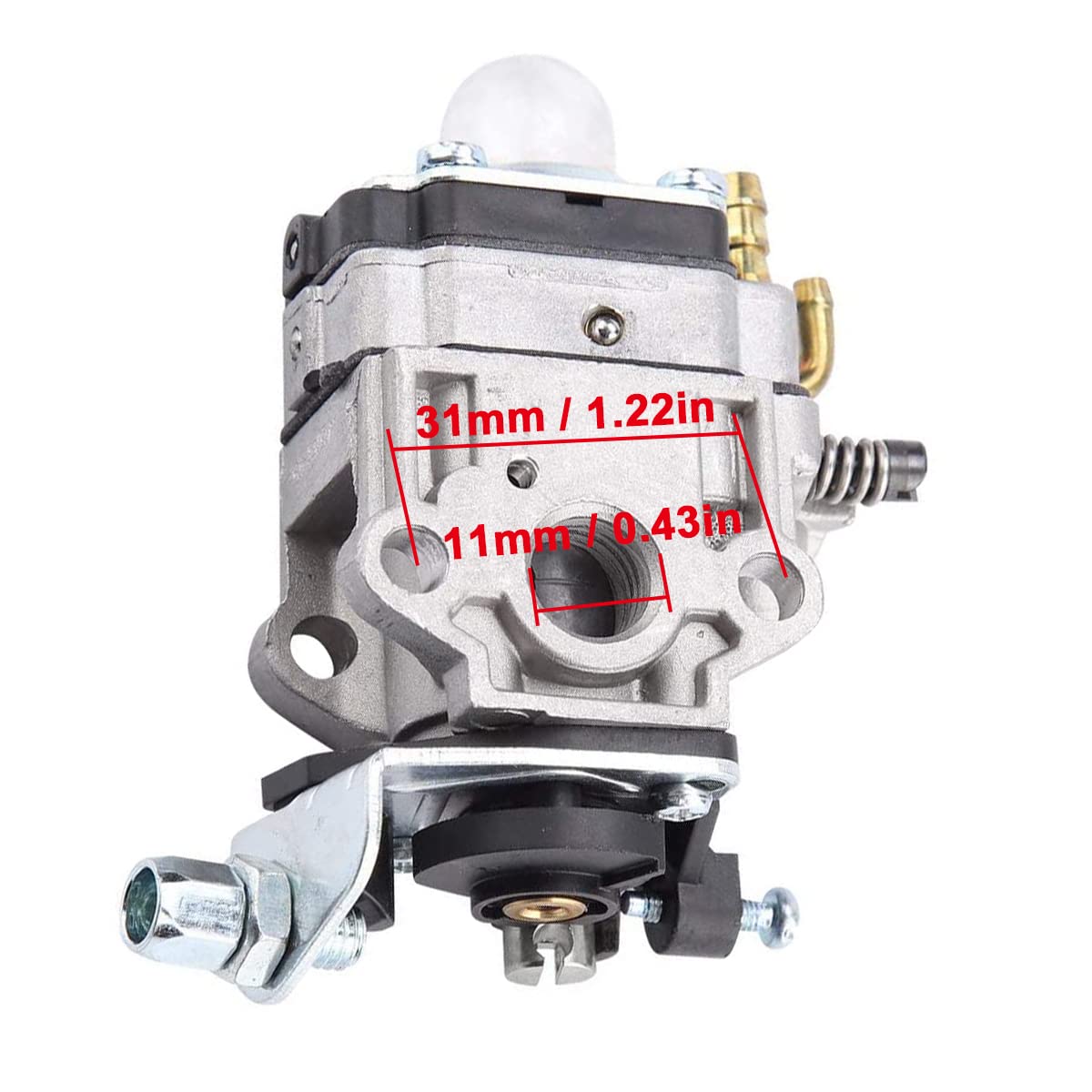 ZAMDOE 11mm remplacement de carburateur pour haie 2 temps débroussailleuse tronçonneuse 22cc 26cc 32cc 34cc 36cc moteurs, avec joint de conduite de carburant
