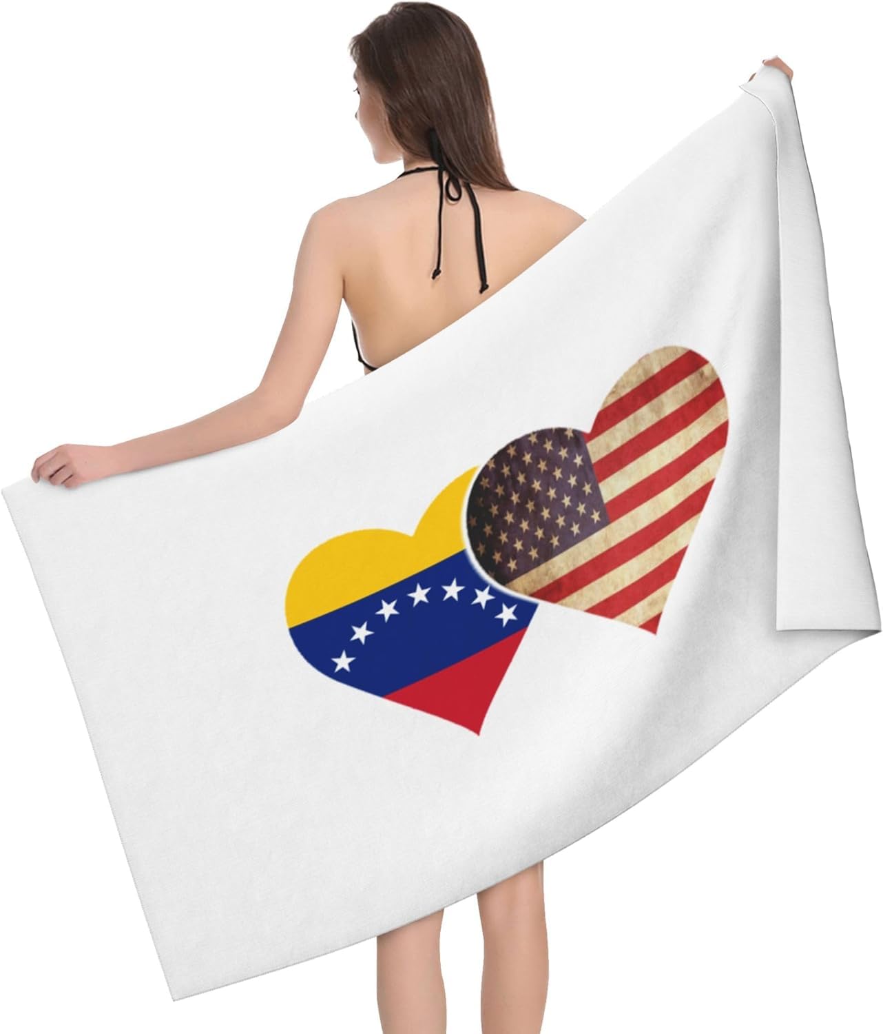 HLBSDM Venezuela Flag and American Flag 52 x 32 in Microfiber Beach Towel Swimming Pool Bath Super Big Throw Towel