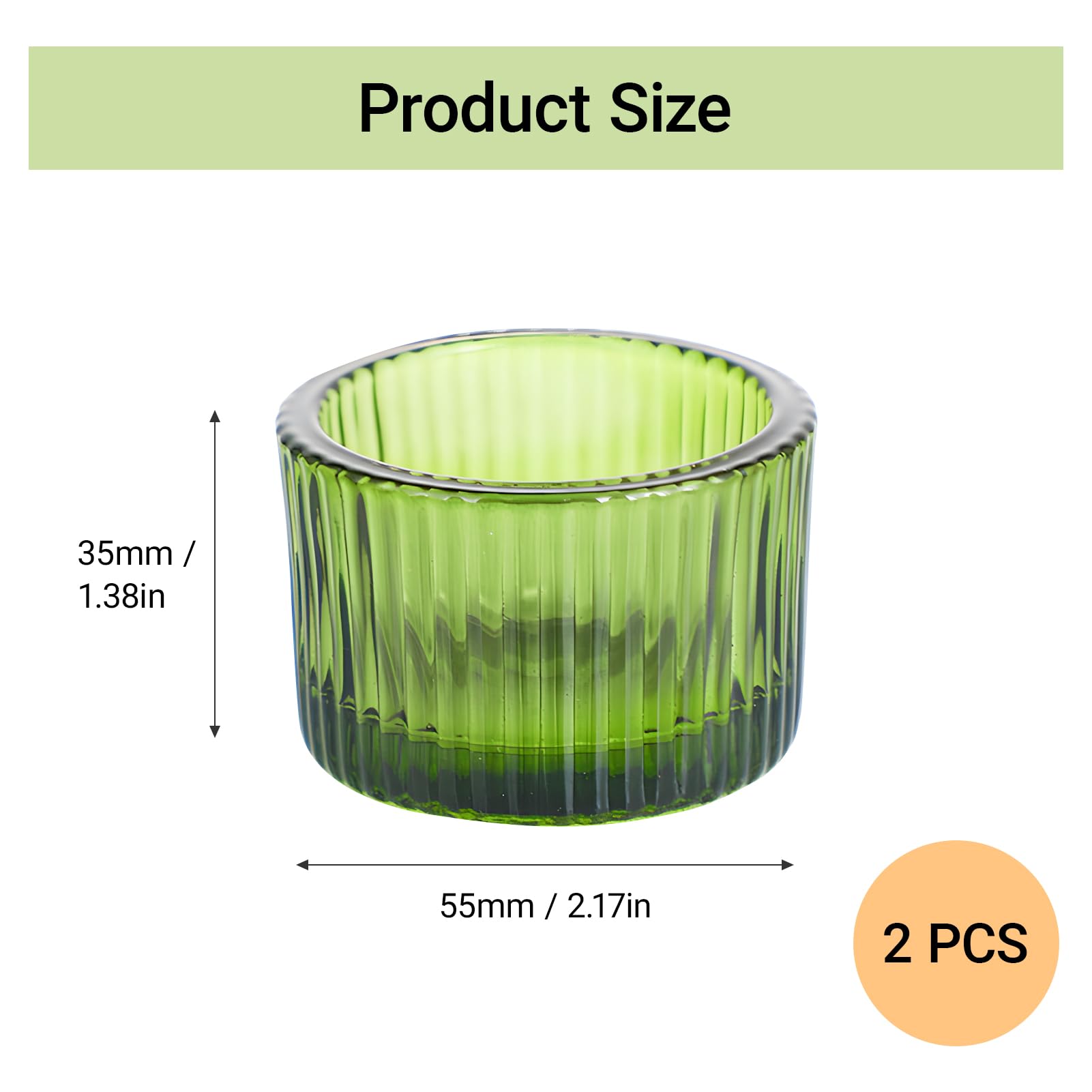 Qwrqwr Glass Tea Light Candle Holders Decorative Votive Set of 2 Green Table Centerpiece for Home Wedding Party Decoration (Green) - Image 2