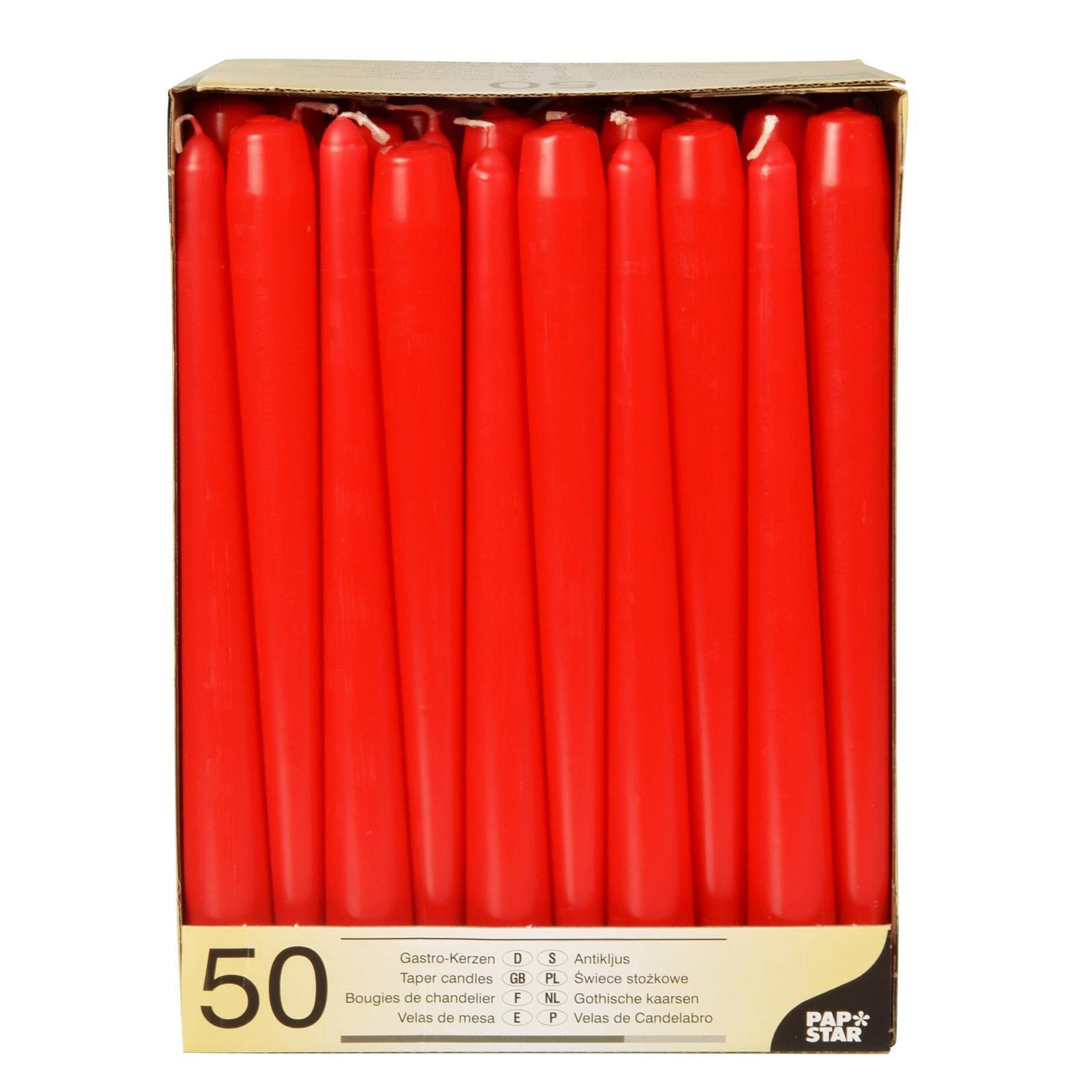 Papstar 17960 50 - Candele per candelabro, Ø 2,2 x 25 cm, Colore: Rosso