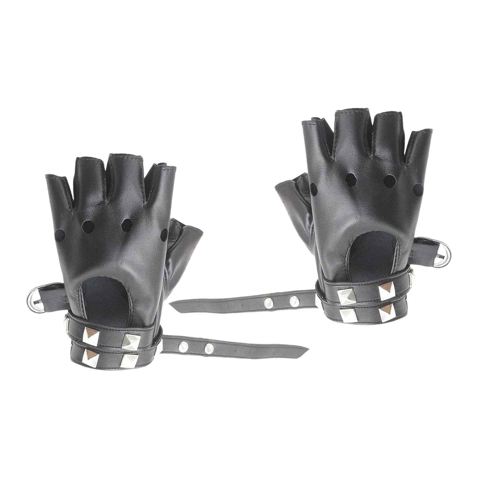 Alksubbm Unisex Black Pu Leather Fingerless Gloves With Studs For Women Punk Theme Perfect For Halloween Riding Activity And Festive Parties Studded Gloves