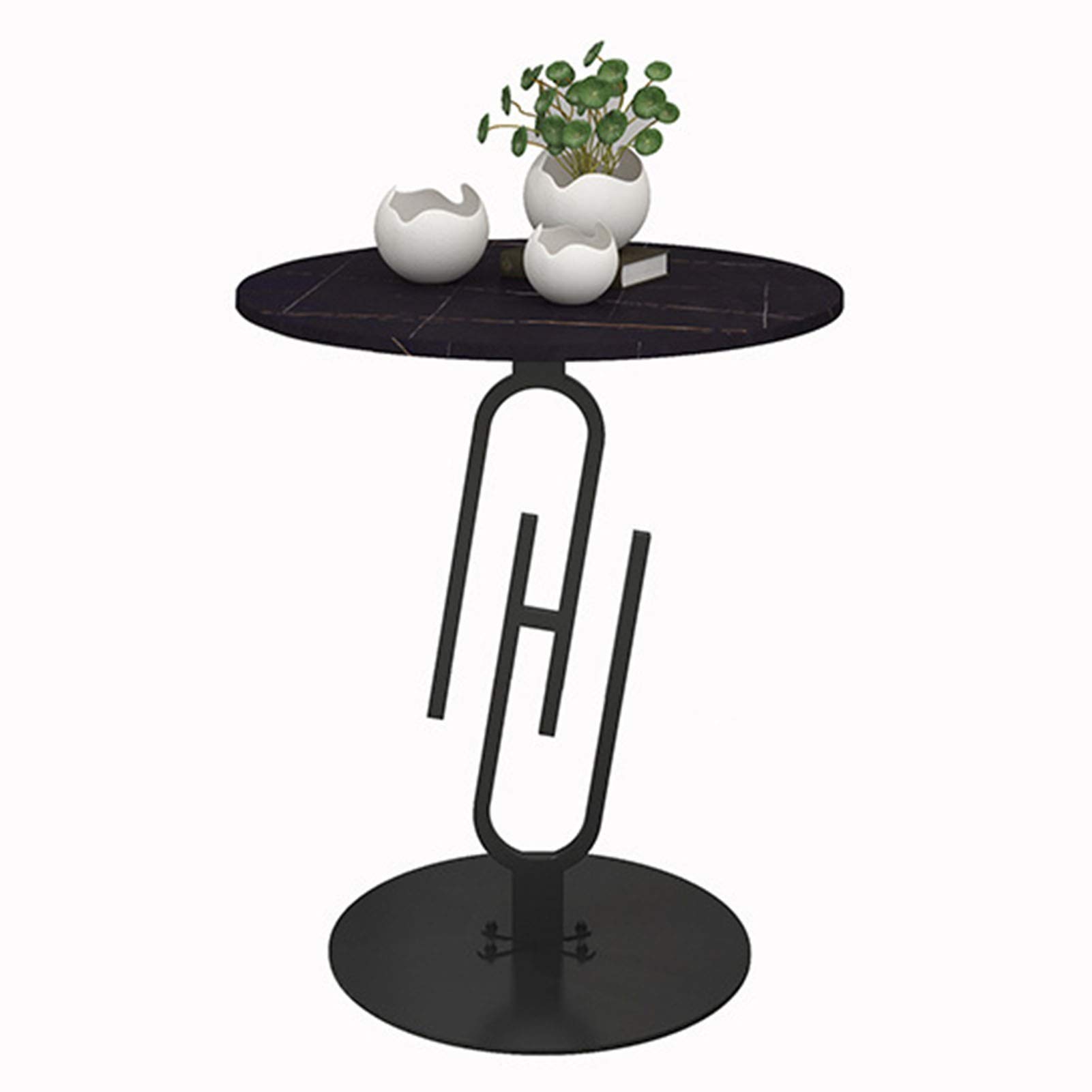 GYANG- Round Side End Table, Double"U" Structure with Slate Countertop Top & Black Base Modern Bedside Small Coffee Table for Bedroom Living Room 2 Sizes (Color : Black, Size : 40x55cm)