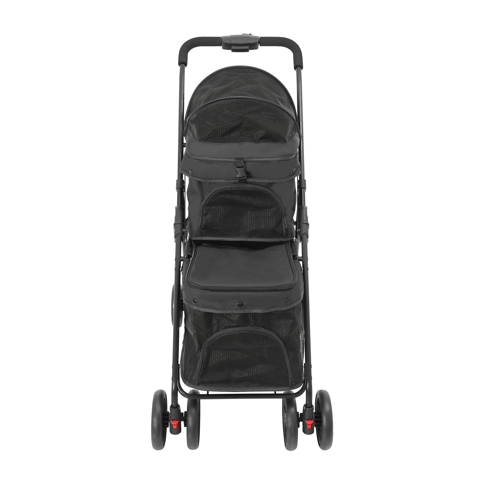 Carro de mascotas de 2 capas para perros y gatos, cochecito plegable de doble cubierta con ventana de malla, freno y bolsa de almacenamiento, estructura estable de acero de carbono, con capacidad de