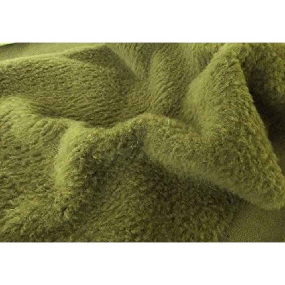 Crs Fur Fabrics Green Faux Fur Sherpa Fleece Sheepskin Fabric Material - Fluffy Olive, 1Mtr - 150Cm X 100Cm