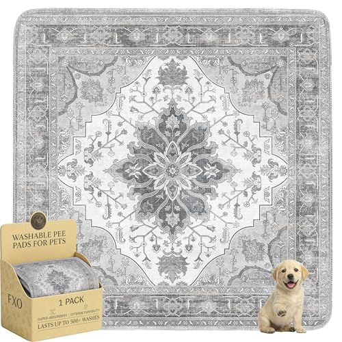 Image of Washable Pee Pads for Dogs,Great Urine Absorbent Reusable Puppy Training Pads,Waterproof,Leak-Proof & Non-Slip Potty Pads for Whelping,Crate,Playpen,Bed.(Gray Floral,72 inchx72 inch)