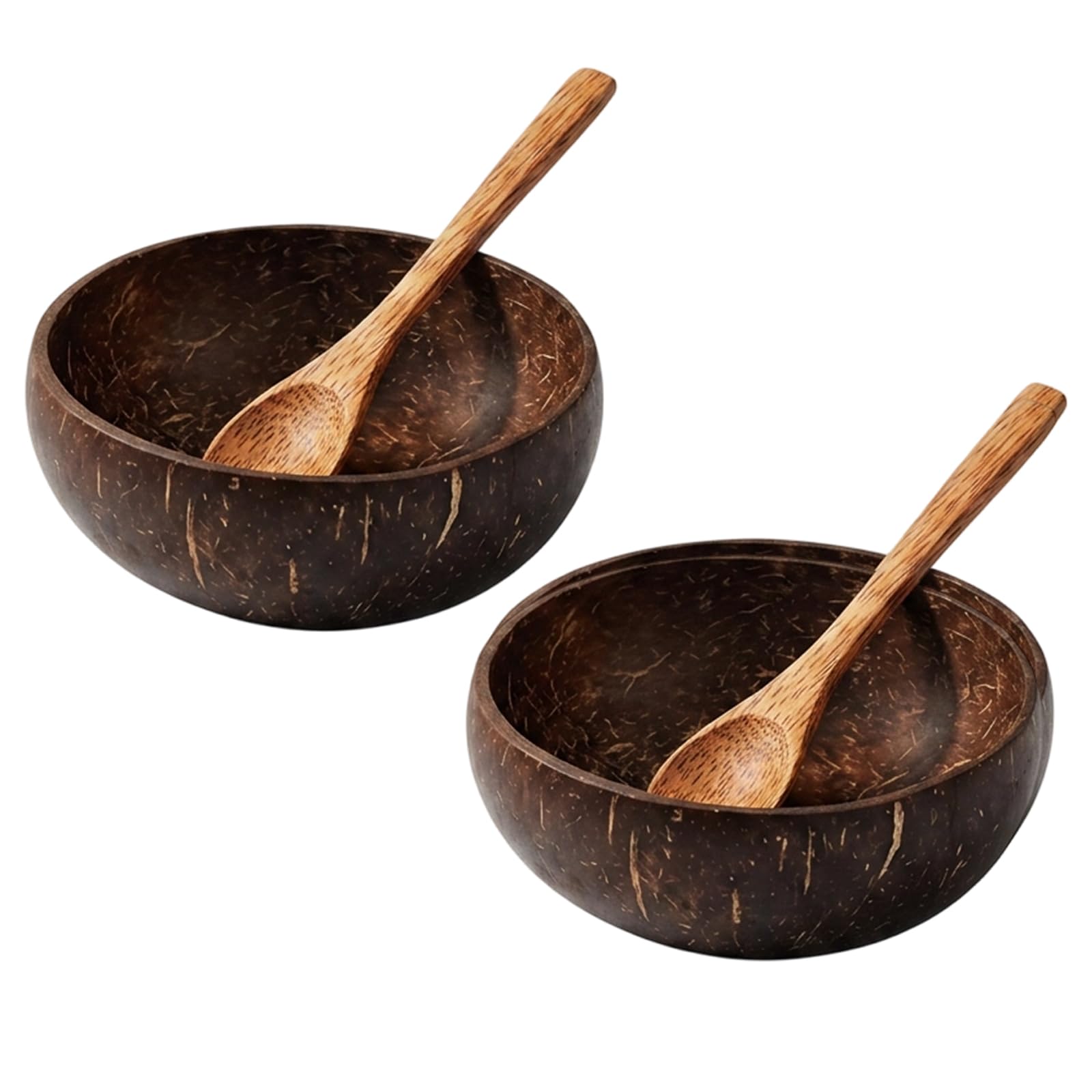 PRVCFZ 2 PCS Coconut Bowl Set with Wooden Spoons, Natural Coconut Shell Bowls for Smoothie Bowls and Fruit Bowls, Handcrafted Wooden Serving Bowls for Dining and Kitchen Storage