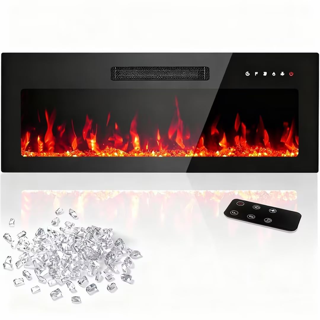 36" Electric Fireplace Insert, Wall Mounted & Recessed Heater, Slim Freestanding Indoor Fireplace with Remote Control, Adjustable Flame Colors & Brightness, Timer, 750W/1500W