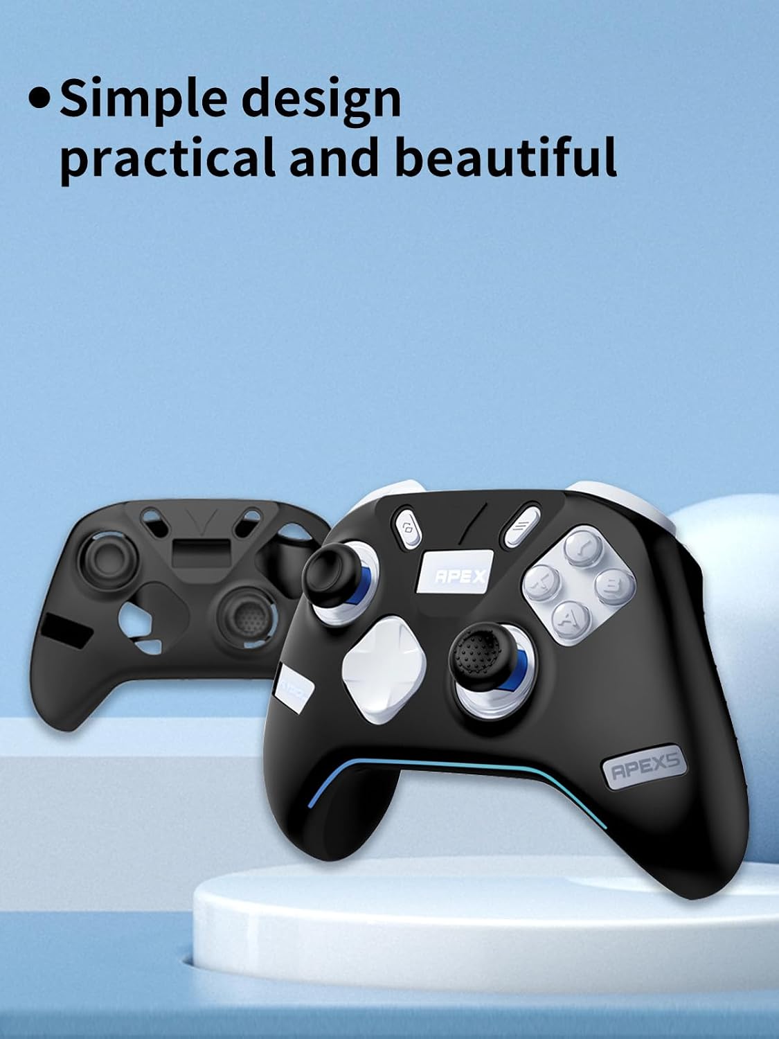 Case Compatible with FLYDIGI Apex 5, UYRUREL Soft and Skin Friendly Silicone Material, Shock-Absorbing and Anti Drop Protection Soft Shell,with 4 Pack Thumb Grips,Black
