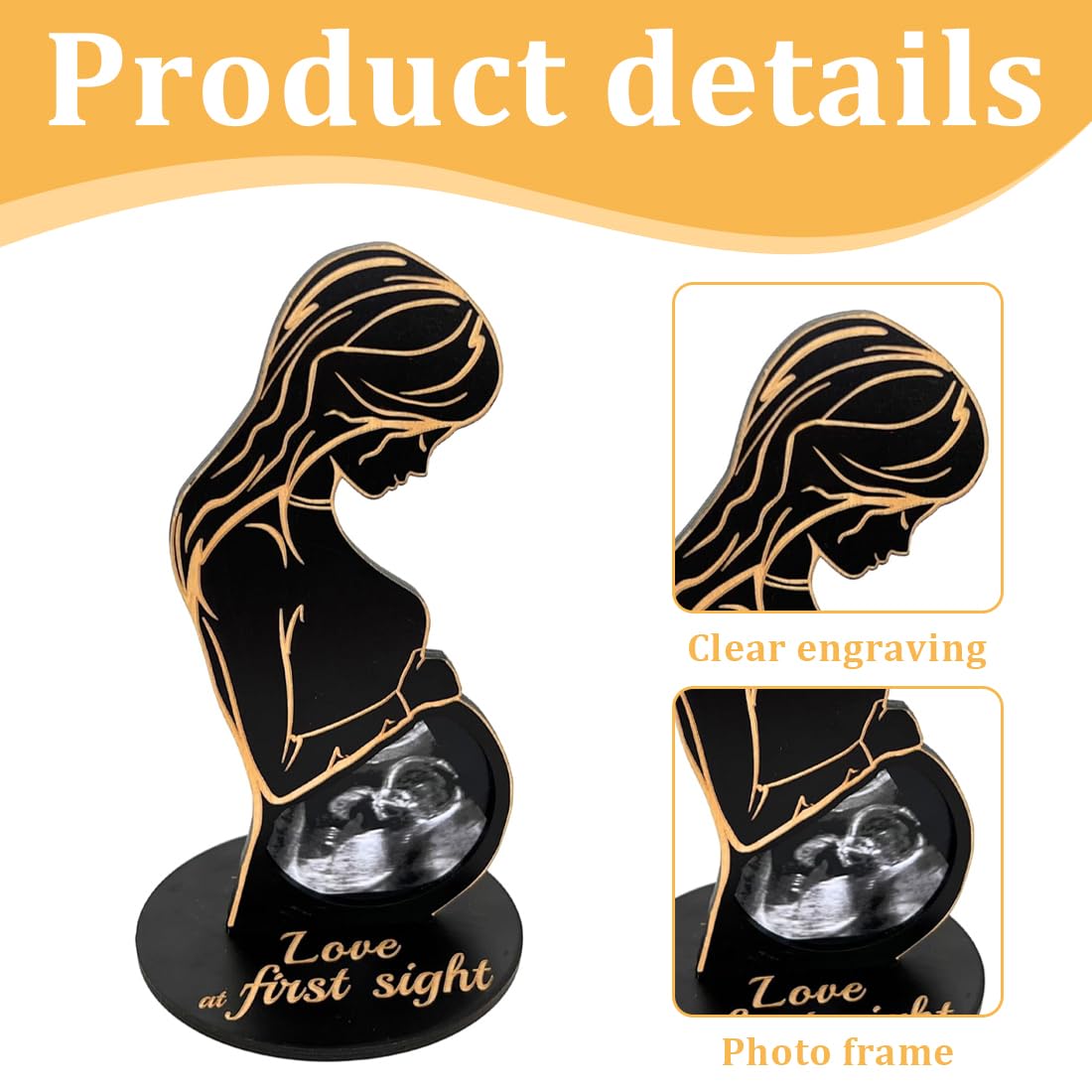 1pcs Cadre Photo Femme Enceinte, Cadres Image Echographie à Bébé, Support Photo Ultrason, Idée Fête des Mères Amie Enceinte, Cadre Sonogramme Révélation Bébé, Cadeau Grossesse, Original